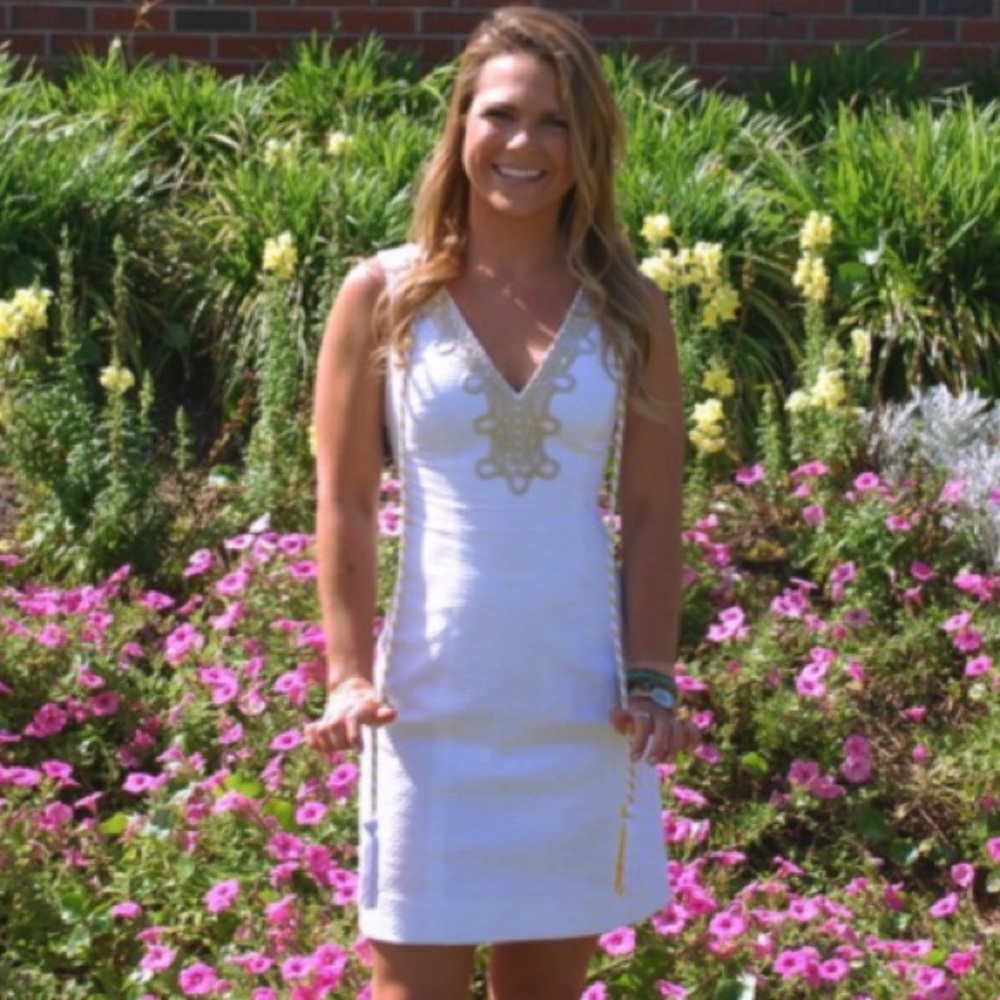 Lilly Pulitzer white/gold dress.
